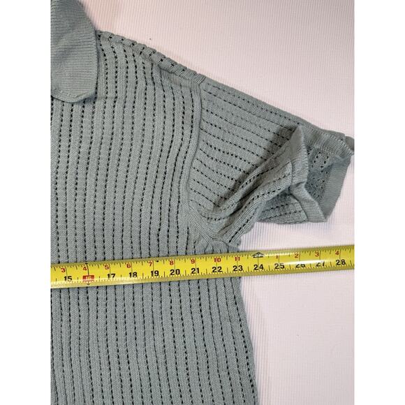 American Eagle Knit Polo Shirt XL Green Open Knit Sweater Short Sleeve Mens - Picture 5 of 7